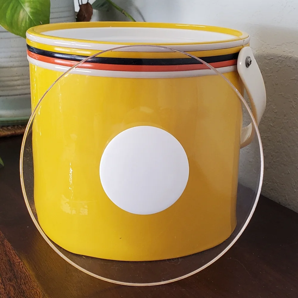 Vintage Georges Briard MCM Yellow Vinyl Ice Bucket with Handle and Lid